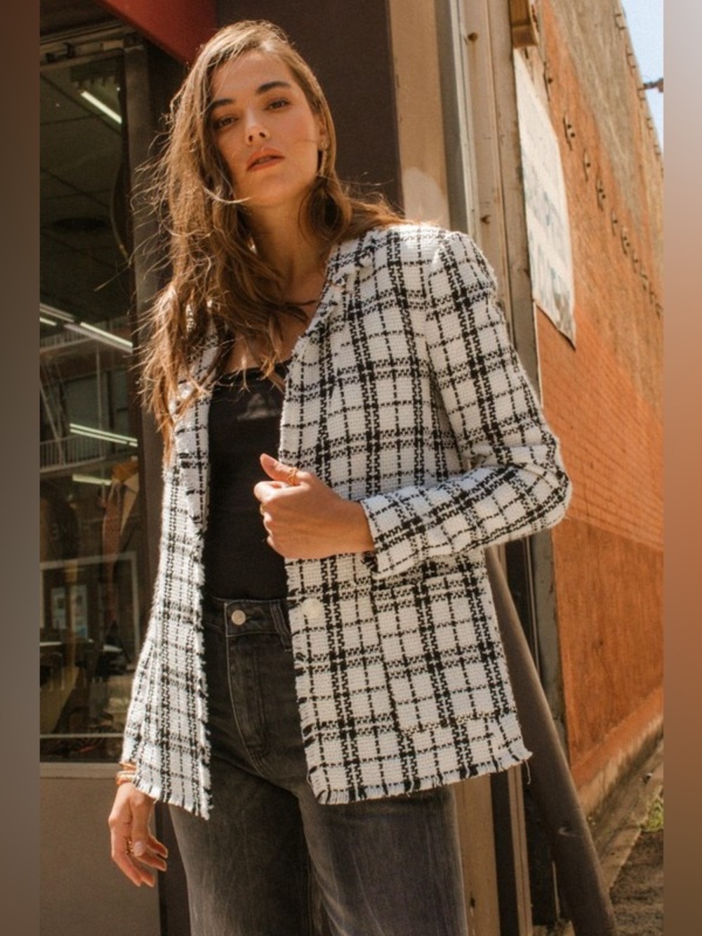 Black & White Plaid Bouclé Jacket